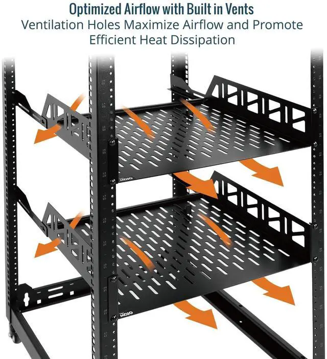 Alt view image 4 of 5 - Tecmojo 2U Rack Shelf,19 inch Server Rack Shelf 16 inch Depth,Weight Capacity 110Lbs/50kg,Rack Mount Shelf for 19" Network Racks & Cabinets,with Complete Accessories