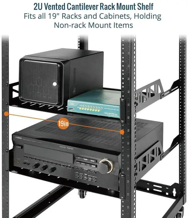 Alt view image 5 of 5 - Tecmojo 2U Rack Shelf,19 inch Server Rack Shelf 16 inch Depth,Weight Capacity 110Lbs/50kg,Rack Mount Shelf for 19" Network Racks & Cabinets,with Complete Accessories