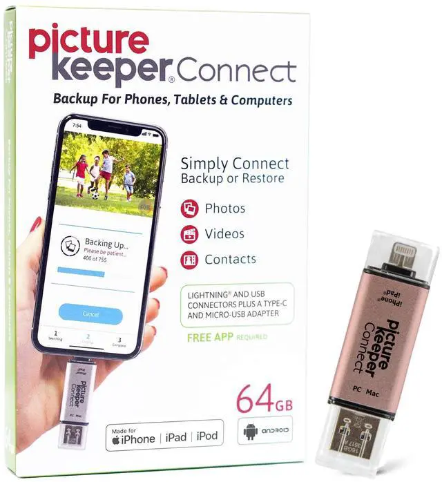 Main image of Picture Keeper Connect Photo & Video Flash Drive for PCs, Apple, & Android Devices, 64GB Flash Drive