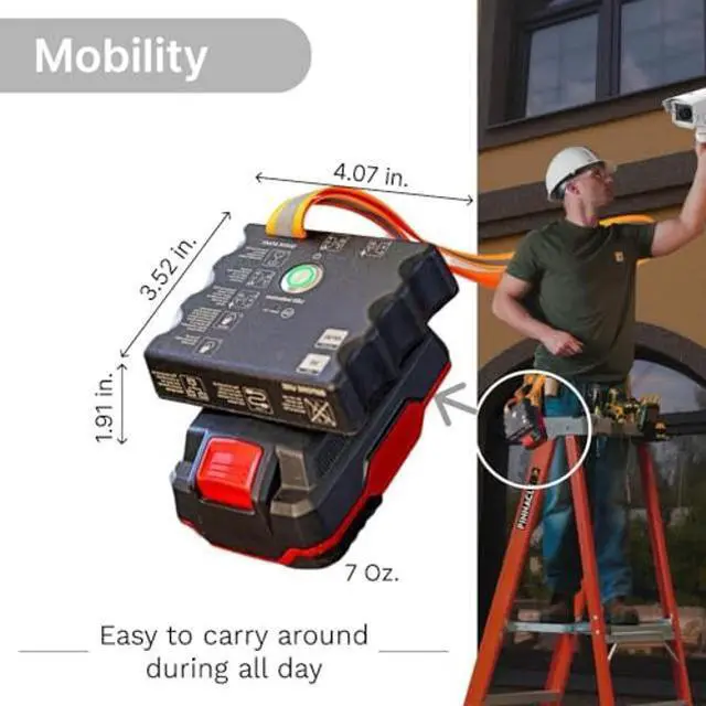 Alt view image 5 of 5 - Portable Passive 24v PoE Injector Compatible with DeWalt/Milwaukee Battery Feed | Battery Powered | 1 Gigabit Full Duplex passthrough | 25 watt Power Supply | Ethernet
