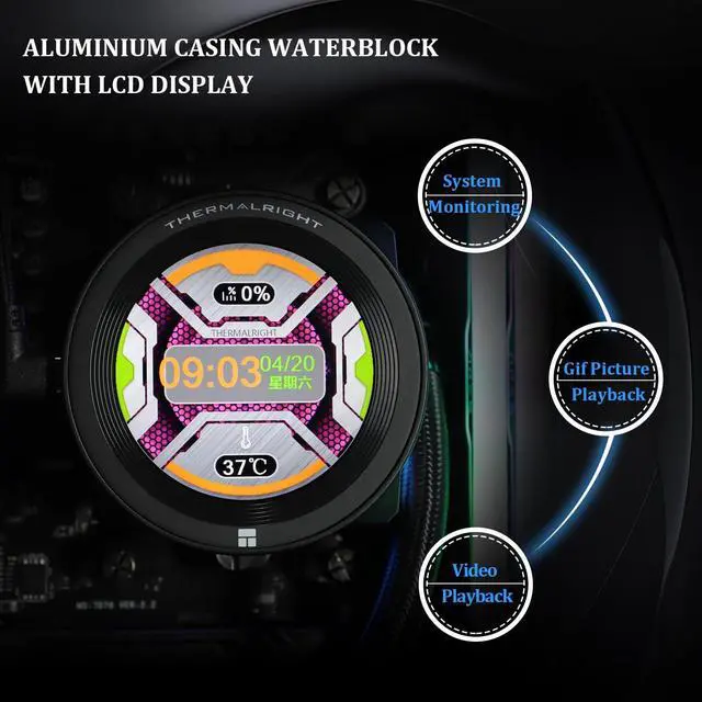 Alt view image 4 of 5 - Thermalrlght CORE Vision 360 Black CPU Water Cooler,3 PWM Fans Water Cooling System with 2150PRM,for AM4/AM5&Intel LGA1851/1700, Magnetic Detachable LCD Screen with 480 * 480 Resolution