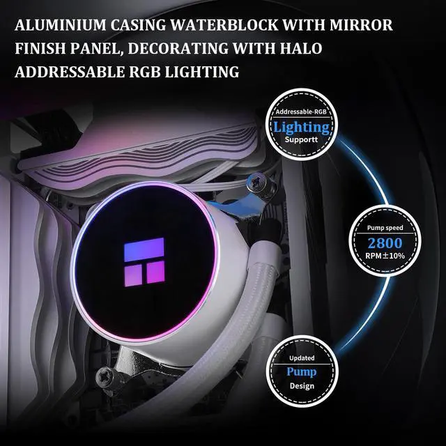 Alt view image 4 of 5 - Thermalrlght Frozen Magic 360 White ARGB V2 Liquid CPU Cooler, AIO Pump Head Speed up to 2800RPM, TL-C12W-S V2 PWM Fans,for AMD/AM4/AM5, Intel LGA1150/1151/1200/2011/1700, Computer CPU Liquid Cooler