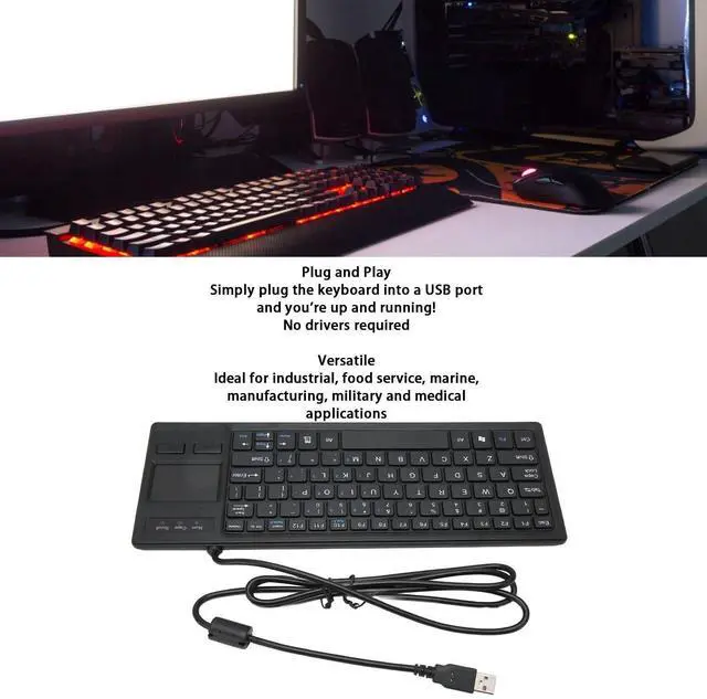 Alt view image 3 of 5 - Ultra Slim Keyboard with Touchpad Wired Mini Compact Touch Keyboard with Extra HUB Port, USB Compact Portable Keyboard for Professional or Industrial Use for Computer Laptop