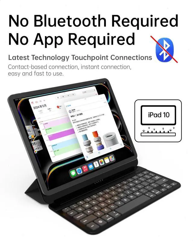 Alt view image 2 of 5 - TOPXINKER iPad 10th Generation Keyboard, Latest Technology - Contact-Based Connection, Magnetic Folding Storage, Scissor-Switch Keys, PU Leather, Ultra-Thin Tri-fold for iPad 10th Gen