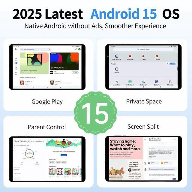 Alt view image 3 of 5 - Topsand 2025 Android 15 Tablet 8 inch Tablet, Octa-Core Processor, 12GB RAM 64GB ROM 2TB Expandable, 1280 * 800 IPS HD Screen, WiFi6, BT5.4, Widevine L1, 5MP+8MP Dual Camera Tableta - Grey