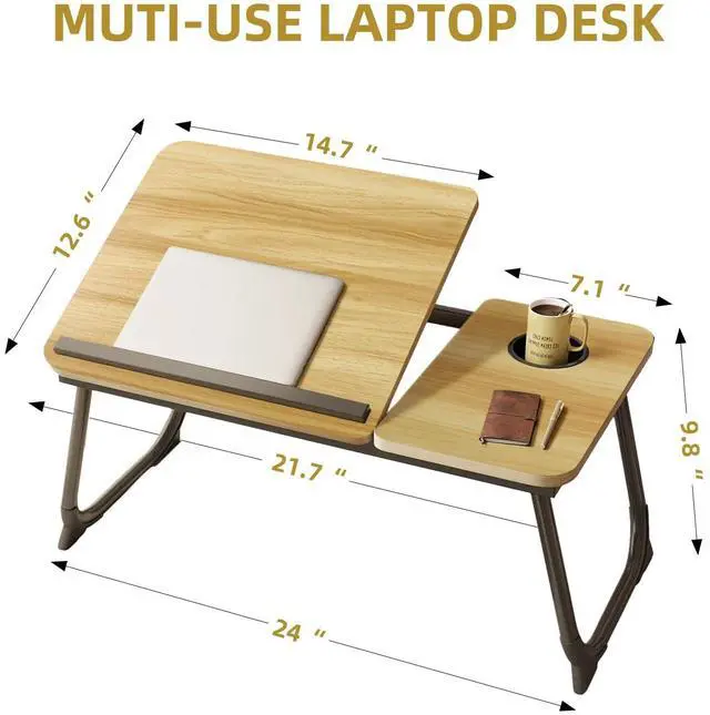 Alt view image 2 of 5 - YPRNM Bed Desk for Laptop, Foldable Laptop Table for Bed and Sofa, Bed Trays for Eating and Laptops with Cup Holder, 5 Levels of Adjustable Height