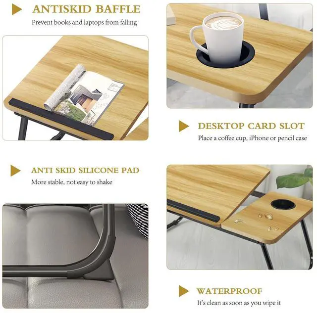 Alt view image 3 of 5 - YPRNM Bed Desk for Laptop, Foldable Laptop Table for Bed and Sofa, Bed Trays for Eating and Laptops with Cup Holder, 5 Levels of Adjustable Height