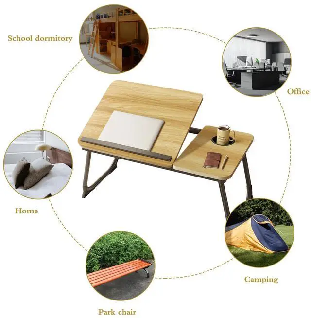 Alt view image 4 of 5 - YPRNM Bed Desk for Laptop, Foldable Laptop Table for Bed and Sofa, Bed Trays for Eating and Laptops with Cup Holder, 5 Levels of Adjustable Height