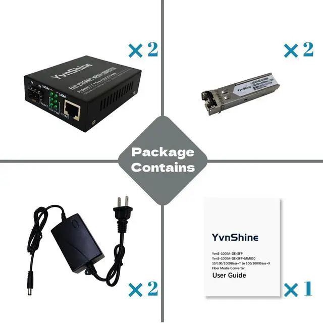 Alt view image 5 of 5 - Gigabit Multi-Mode Fiber Ethernet Converter (2 Pcs), with 2 bidirectional SFP LC modules, 1.25G SFP to 10/100/1000Base RJ45, 550M, Plug & Play, Auto-Negotiation, Versatile Compatibility, Metal Case