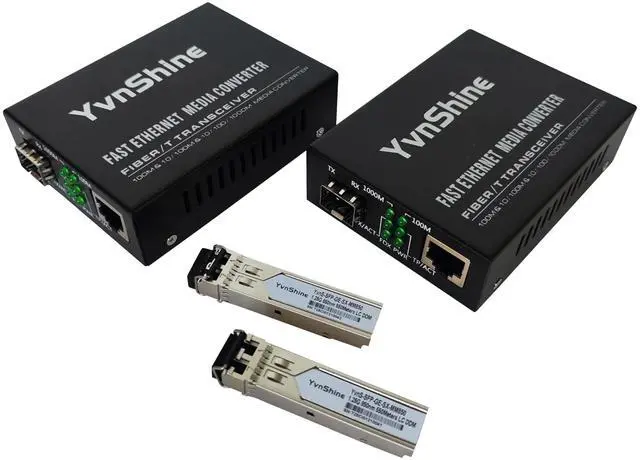 Main image of Gigabit Multi-Mode Fiber Ethernet Converter (2 Pcs), with 2 bidirectional SFP LC modules, 1.25G SFP to 10/100/1000Base RJ45, 550M, Plug & Play, Auto-Negotiation, Versatile Compatibility, Metal Case