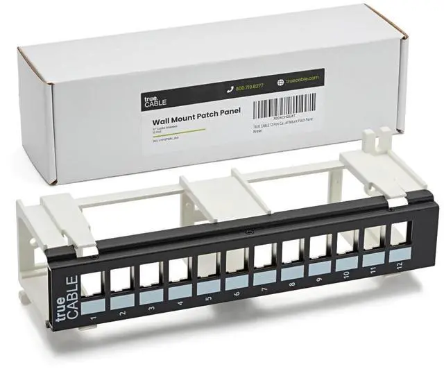 Main image of TRUE CABLE Shielded 12 Port Toolless Modular Patch Panel, Blank, Wall Mount, with Installation Hardware and Ground Wire, High Density, Black