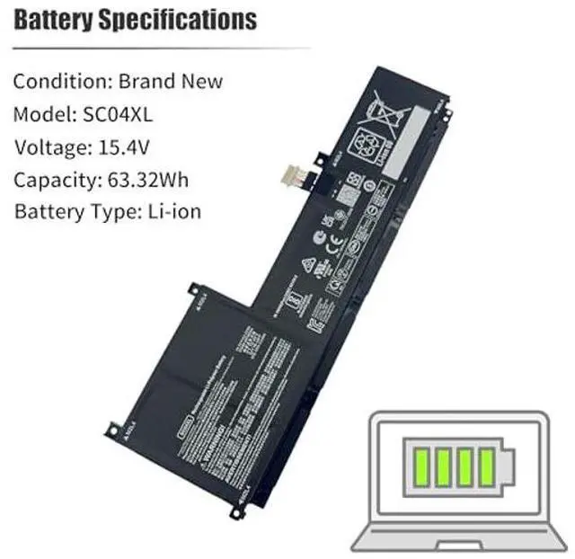 Alt view image 3 of 5 - INTIFO 63.32Wh SC04XL Laptop Battery Compatible with HP Envy 14-EB 14-EB0002TX 14-EB0007NA 14-EB0010CA 14-EB0103NW 14-EB0503TU 14-EB1001NL 14-EB1028NF 14-EB1390ND HSTNN-IB9R M07392-005 M08254-1C1