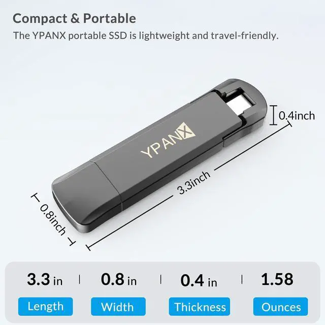 Alt view image 2 of 5 - YPANX 1 TB Pro Portable SSD, 1000MB/s Speed, USB 3.2 Gen 2 + Type C Dual-Port, Lightweight External SSD for iPhone 15/16/Pro, Android, Windows, Mac, Tablets