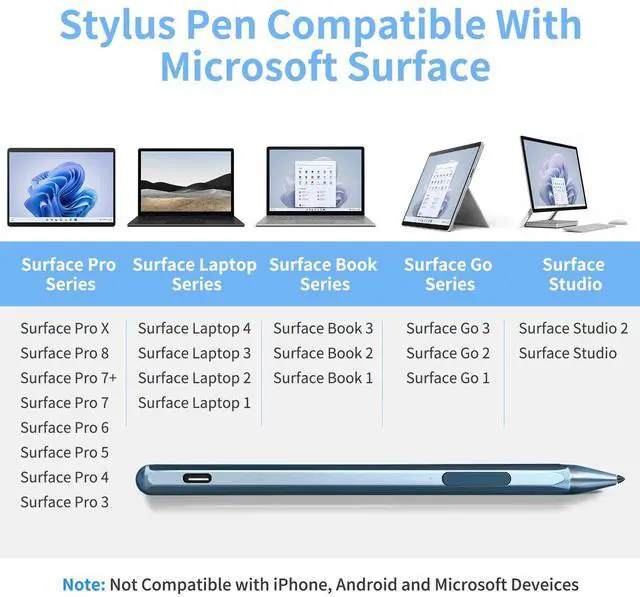 Alt view image 2 of 5 - Stylus Pen for Microsoft Surface Pro11/10/9/8/7/6/5/4/3/X Surface Laptop/Book/Surface Go3/2, with Storage Box, 4096 Tilt Pressure, Magnetic Attachment, USB-C Fast Charging,Palm Rejection Function,Blue