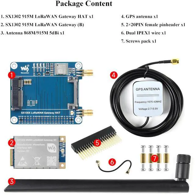Alt view image 2 of 5 - SX1302 915M LoRaWAN Gateway HAT Compatible with Raspberry Pi 5/4B/3B/Zero/Zero W/Zero 2W/Pico/Pico W/Pico 2, Mini-PCIE Socket, Long Range Transmission, Large Capacity