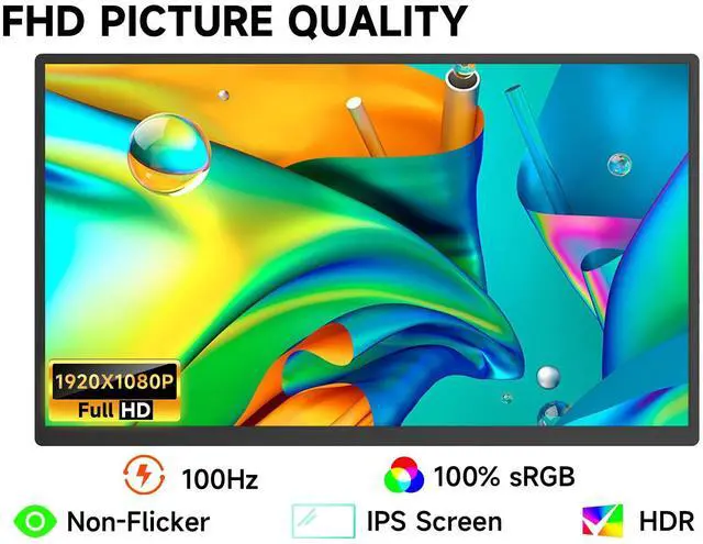 Alt view image 3 of 5 - qaf Portable Monitor 18.5 inch, 100HZ 1080P 100% sRGB, Ultra-Slim & Lightweight Frameless FHD IPS HDR Gaming Display, Travel Second Monitor for Laptop with VESA & Speakers, Black