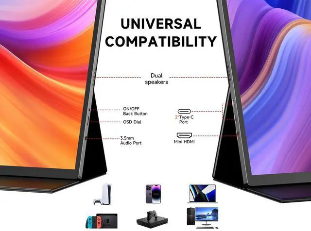 Alt view image 4 of 5 - qaf Portable Monitor 18.5 inch, 100HZ 1080P 100% sRGB, Ultra-Slim & Lightweight Frameless FHD IPS HDR Gaming Display, Travel Second Monitor for Laptop with VESA & Speakers, Black