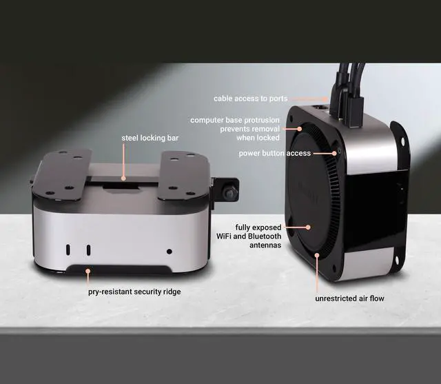 Alt view image 3 of 5 - Sonnet MacCuff mini (2024+) Steel Mounting Bracket for 2024 Mac mini for Under Desk, Wall & VESA Monitor Mount - Padlock Compatible