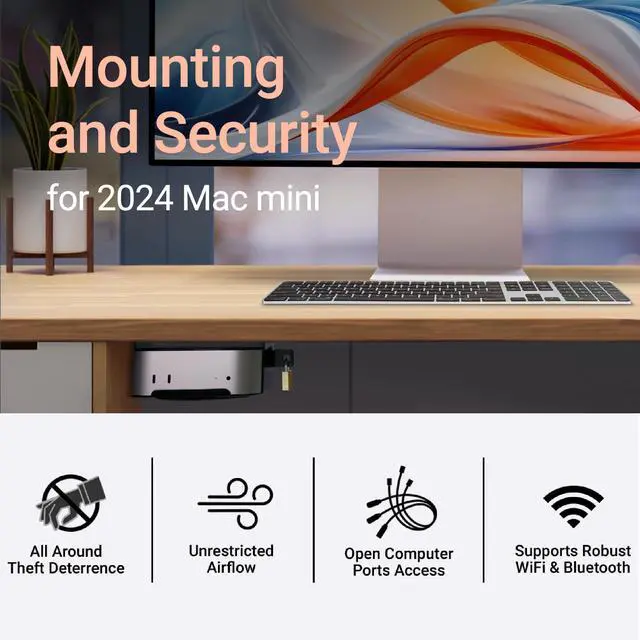 Alt view image 2 of 5 - Sonnet MacCuff mini (2024+) Steel Mounting Bracket for 2024 Mac mini for Under Desk, Wall & VESA Monitor Mount - Padlock Compatible