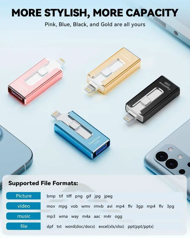 Alt view image 5 of 5 - MFi Certified 512GB Flash Drive for iPhone iPad, Photo Stick for External Memory Storage, Easily Back Up and Save Files, USB Memory Stick Thumb Drive for iPhone/iPad/Android/PC