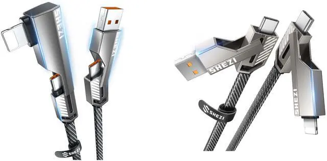 Main image of Vexipia 4-in-1 5FT 60W 90 Degree USB C Cable (Grey) with 5FT 60W USB C Cable Bundle