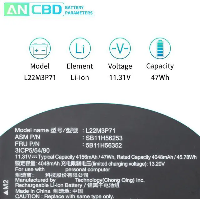 Alt view image 2 of 5 - L22M3P71 Laptop Battery for Lenovo 100e 300e 500e Chromebook Gen4 Series/100w 300w 500w Gen 4 2023 Series L22M3P72 L22C3P71 L22D3P71 L22C3P70 L22B3PG0 L22C3PG0 L22D3PG0 L22M3PG0 L22X3PG0 11.31V/47Wh