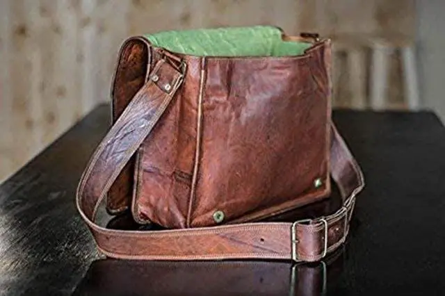 Alt view image 4 of 5 - VC VINTAGE COUTURE 18 inch Leather Full Flap Messenger Handmade Bag Laptop Bag Satchel Bag Padded Messenger Bag Brown (Brown)
