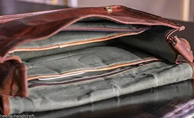 Alt view image 5 of 5 - VC VINTAGE COUTURE 18 inch Leather Full Flap Messenger Handmade Bag Laptop Bag Satchel Bag Padded Messenger Bag Brown (Brown)