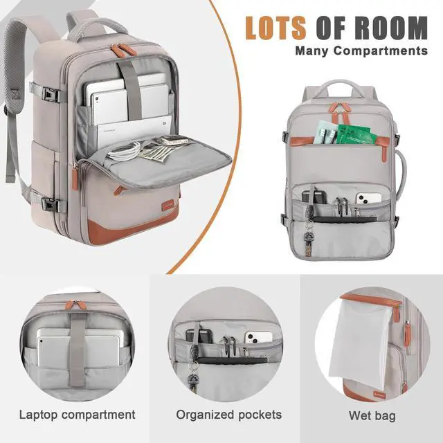 Alt view image 3 of 5 - Velaybor 40L Travel Backpack with USB Charging Port, Water-Resistant Carry On Backpack for Men Women, Business Laptop Backpack for Men & Women, Trips & Commutes, Fits 15.6/17.3 Inch Laptop (Grey)