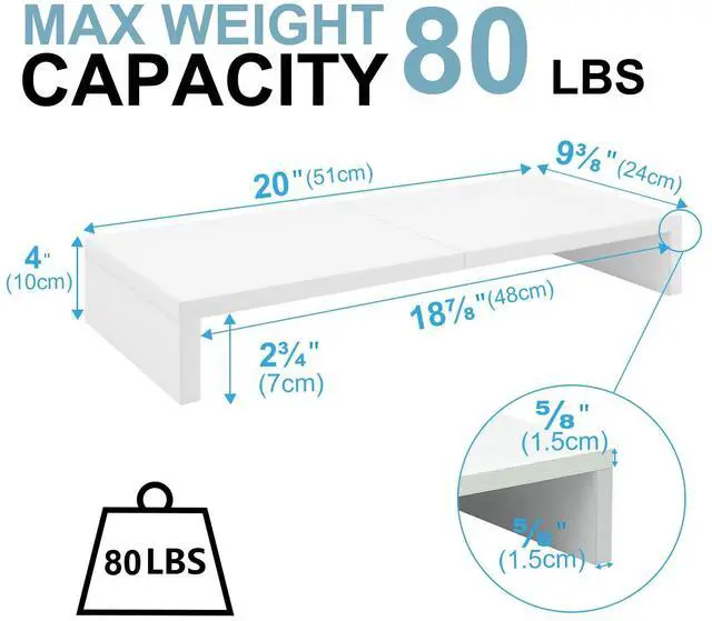 Alt view image 2 of 5 - TEAMIX 2 Tier White Wooden Laptop Stand and 1 Pack 20 inch White Monitor Stand Riser for Computer Desk Home Office Organization.