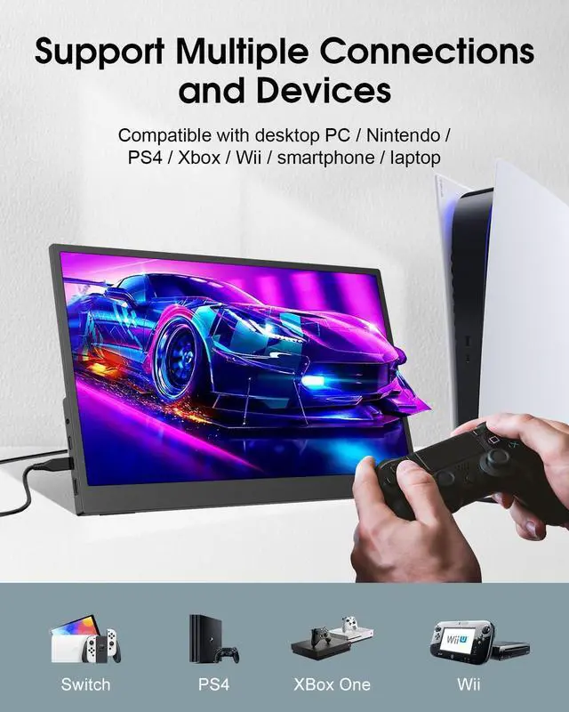Alt view image 4 of 5 - Viyivwine Portable Touchscreen, 14.1'' 1080P FHD IPS HDR Travel Monitor w/Kickstand & Dual Speakers, HDMI USB C Second External Monitor for Laptop/PC/Mac/Phone/Xbox Switch/PS4/5