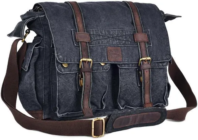 Main image of LEATHER VILLAGE Vintage Canvas Messenger Bag - 16 Inch Handmade Laptop Shoulder Bag for Men & Women - Crossbody Work Bag for Office, Travel & Daily Use - Grey