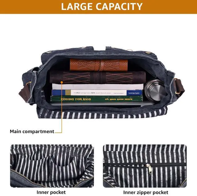 Alt view image 3 of 5 - LEATHER VILLAGE Vintage Canvas Messenger Bag - 16 Inch Handmade Laptop Shoulder Bag for Men & Women - Crossbody Work Bag for Office, Travel & Daily Use - Grey