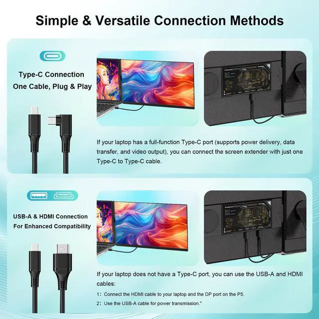 Alt view image 4 of 5 - Laptomo Laptop Screen Extender 15.6", 120% sRGB 1080P FHD Laptop Monitor Extender, Dual Screen for 13-17" Laotop, Plug and Play Portable Monitor with Windows/Mac/Android/Chrome/PS5