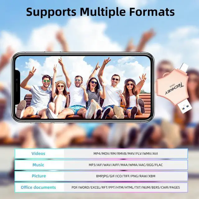 Alt view image 3 of 5 - MFi Certified USB 3.0 Flash Drive 256GB for iPhone 3in1 External Memory Photo Keeper Storage Stick for Picture/Video/Data Saver/Backup High Speed Thumb/Jump/Hard Drives for iPad/Android/PC (Rose Pink)