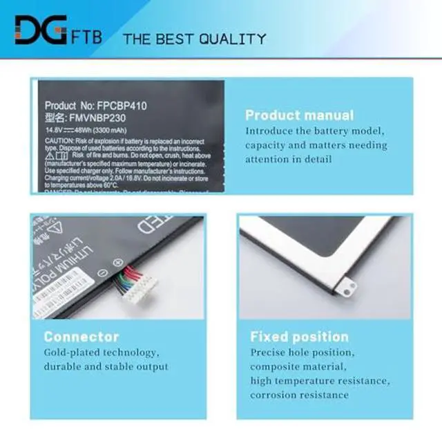 Alt view image 2 of 5 - DGFTB FPCBP410 FMVNBP230 FPB0304 New Laptop Battery Replacement for Fujitsu Lifebook U554 UH554 U574 UH574 Series with High Cells (14.8V 48WH/3300mAh)