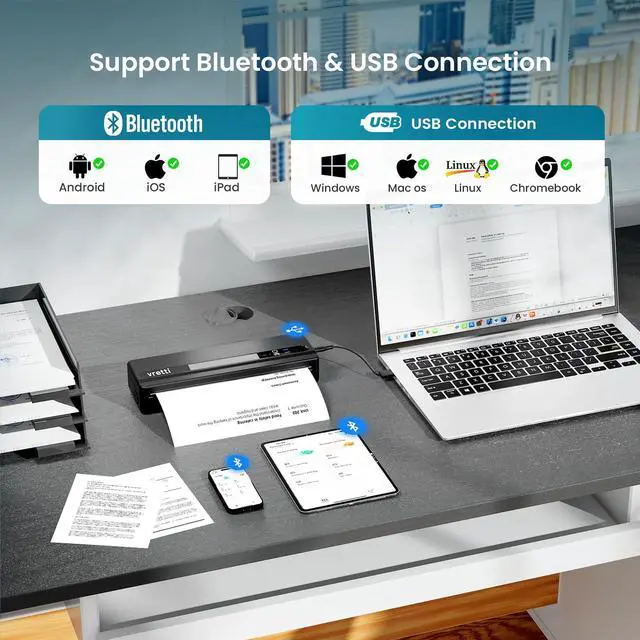 Alt view image 2 of 5 - vretti Portable Printer-Wireless A4 Thermal Printer for Travel,Home and Office,Compatible with iOS, Android & Laptop, Support US Letter&A4&B5