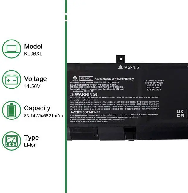 Alt view image 2 of 5 - JIAZIJIA KL06XL L85885-005 Laptop Battery Replacement for Hp Envy 15-EP0000NS 15-EP0000NU 15-EP0001NK 15-EP0098NR Series Notebook HSTNN-IB9M L85853-1C1 11.58V 83.14Wh 6821mAh