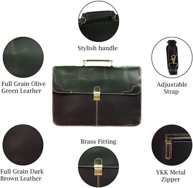 Alt view image 5 of 5 - The Tannery Handmade Full Grain Leather Briefcase Laptop Satchel Office Crossbody Bag for Unisex Unique Vintage Design. (14 Inches)
