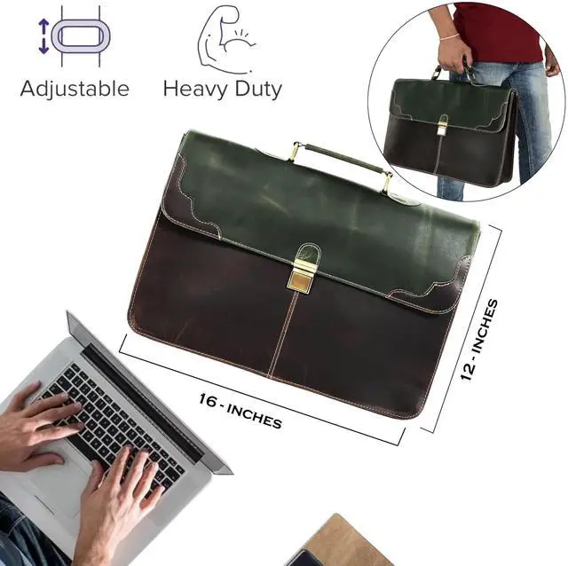 Alt view image 4 of 5 - The Tannery Handmade Full Grain Leather Briefcase Laptop Satchel Office Crossbody Bag for Unisex Unique Vintage Design. (14 Inches)