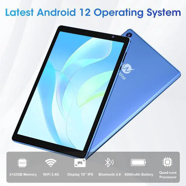 Alt view image 2 of 5 - WeTap Android Tablet 10 inch TabletsGun  M10 Android 12 OS, 2+32GB / 512GB Expandable, Dual Camera Android Tablet, 1280x800 IPS Tablets, Quad-Core Processor, 6000 mAh Battery Bluetooth WiFi (D-Blue)