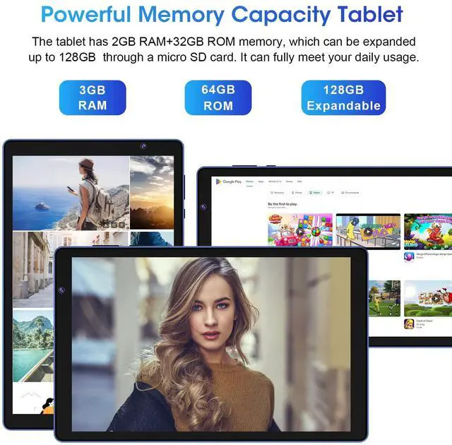 Alt view image 3 of 5 - WeTap Android Tablet 10 inch TabletsGun  M10 Android 12 OS, 2+32GB / 512GB Expandable, Dual Camera Android Tablet, 1280x800 IPS Tablets, Quad-Core Processor, 6000 mAh Battery Bluetooth WiFi (D-Blue)