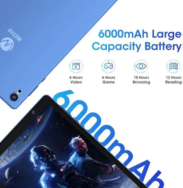 Alt view image 5 of 5 - WeTap Android Tablet 10 inch TabletsGun  M10 Android 12 OS, 2+32GB / 512GB Expandable, Dual Camera Android Tablet, 1280x800 IPS Tablets, Quad-Core Processor, 6000 mAh Battery Bluetooth WiFi (D-Blue)