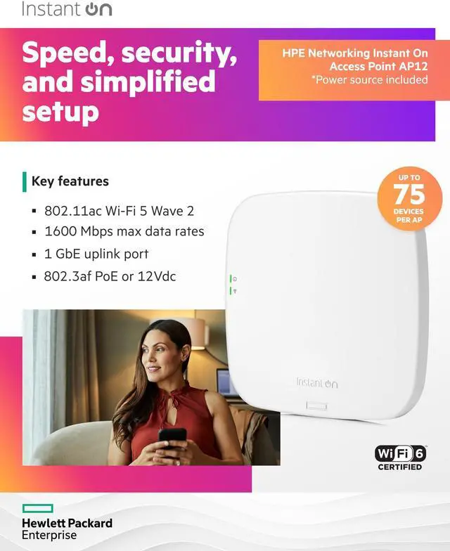 Alt view image 3 of 5 - HPE Networking Instant On Access Point AP12 3x3 WiFi 5 Indoor Wireless Access Point | Power Source Included | US Model (R3J23A)