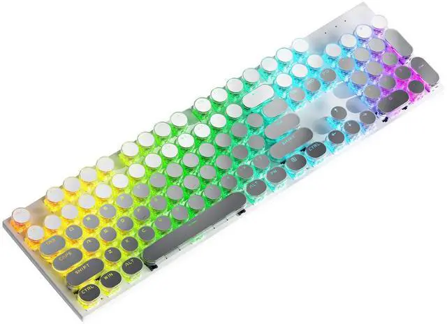 Main image of TISHLED Tri-Mode Typewriter Style Mechanical Gaming Keyboard, Bluetooth 5.0/Wireless 2.4G/Wired USB, RGB LED Backlit 104-Key NKRO Linear Red Switches Aesthetic Round Keycaps, Gradient Grey