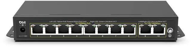 Main image of DBIT Unmanaged 10-Port PoE Network Switch, 8* 10/100Mbps PoE+ Ports, 2 Gigabit Uplink Ports, 802.3af/at, Desktop/Wall-Mount, Plug & Play, Support Extend/VLAN Mode, Metal Case Fanless, 130W (WS1082A)