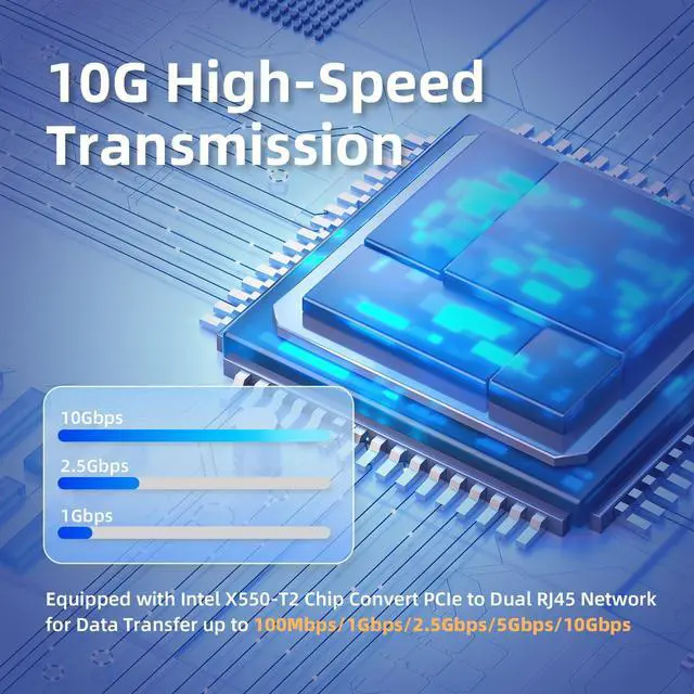 Alt view image 2 of 5 - XikeStor 10Gb PCIe Network Card with Intel X550-T2 Chip, 10GBe Dual RJ45 Network Adapter NIC, PCIe v3.0 X4, PCI Express Gigabit Ethernet Card for Windows/Ubuntu/Linux/VMware/Freebsd/Synology