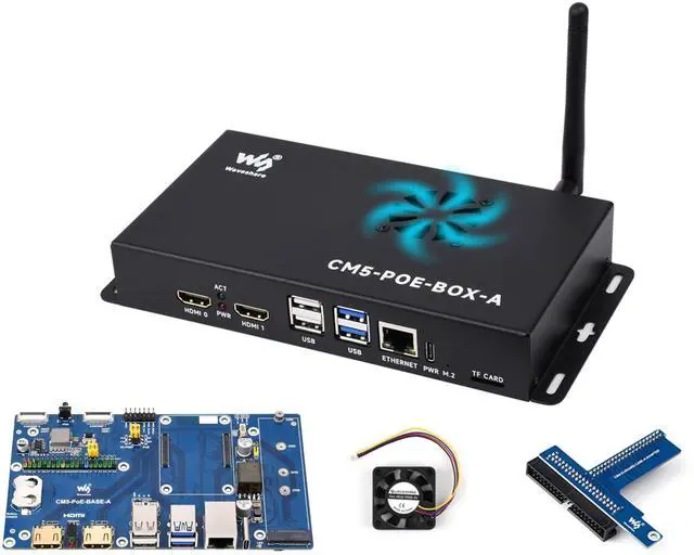 Main image of Compute Module 5 IO Board + Case with PoE Feature, Compatible with Raspberry Pi Compute Module 5 Lite/eMMC, CM5 Kit Comes with Compute Module 5 PoE Base Board+ Metal Case + CM5 Fan + Power Supply