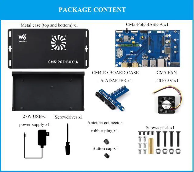 Alt view image 2 of 5 - Compute Module 5 IO Board + Case with PoE Feature, Compatible with Raspberry Pi Compute Module 5 Lite/eMMC, CM5 Kit Comes with Compute Module 5 PoE Base Board+ Metal Case + CM5 Fan + Power Supply