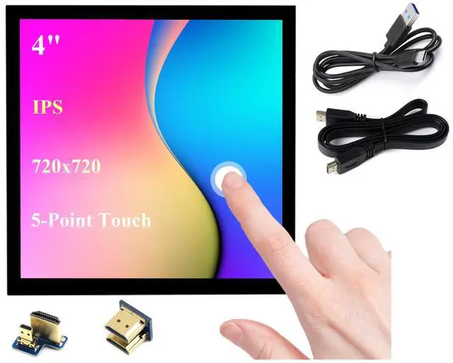 Main image of 4inch HDMI LCD Square Capacitive Touch Screen Compatible with Raspberry Pi 5/4B/3B+/3B/2B/Zero/Zero W//Zero 2W/Jetson Nano/Windows 11/10/8.1/8/7, 720x720 Resolution, IPS Display, USB-C Port